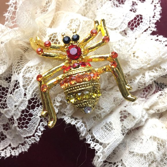 Spider with Rhinestones Brooch Multicolor Crystal - Picture 3 of 6